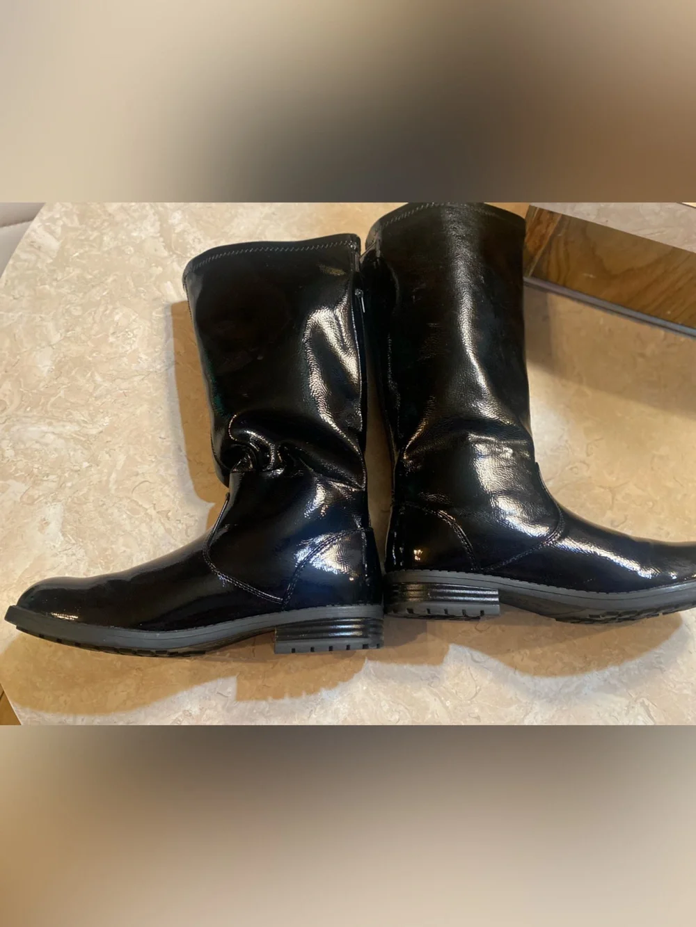 Kenneth Cole Shiny Black Patent Over-the-Knee Buckle Boots